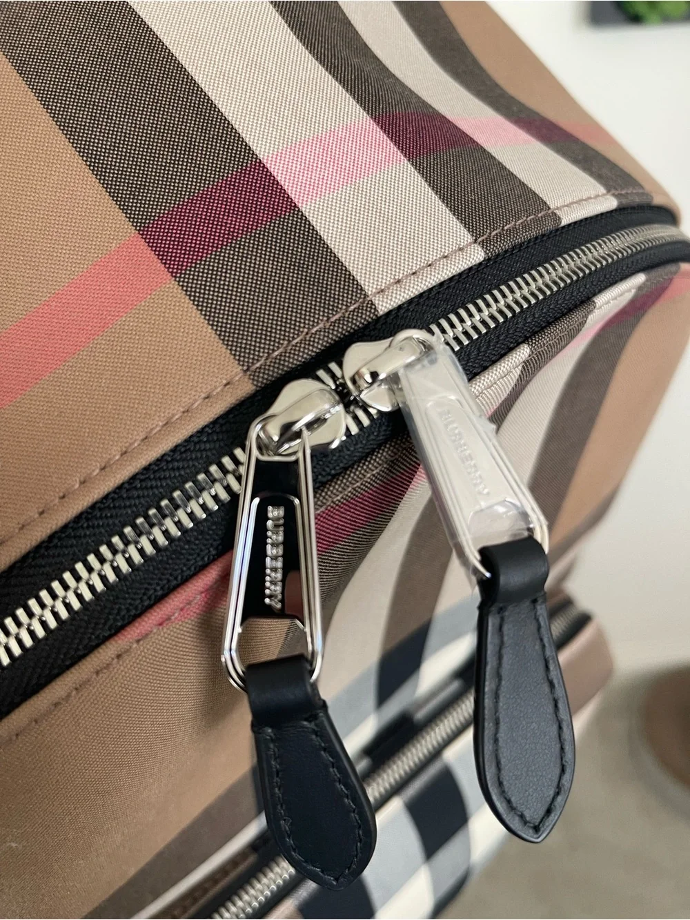 Burberry Beige Check Backpack with Pink Stripes/ wth dust bag ,tags